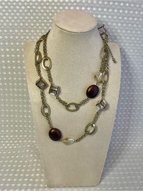 Nice Vintage LIA SOPHIA Looking Glass Earth Tone Multi-Strand Statement Necklace